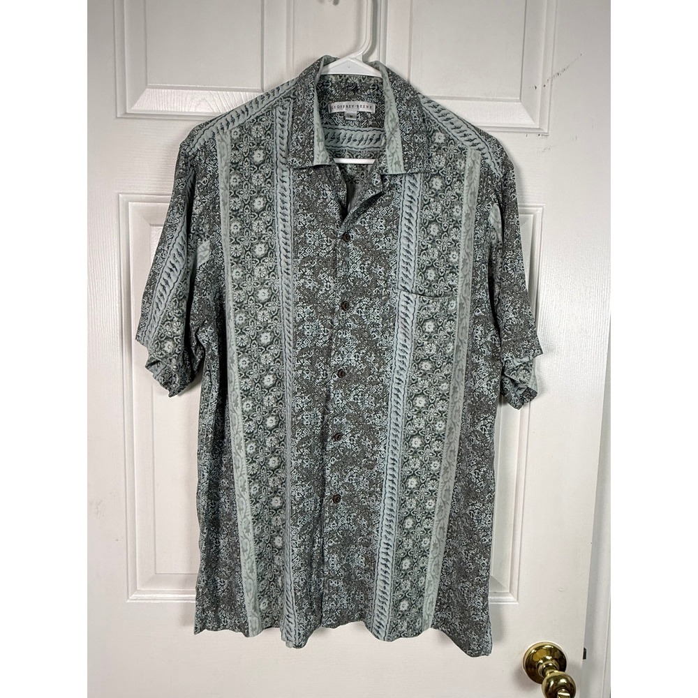 Geoffrey Beene Washable Silk Shirt Men's M Green Paisley Geometric Button Up